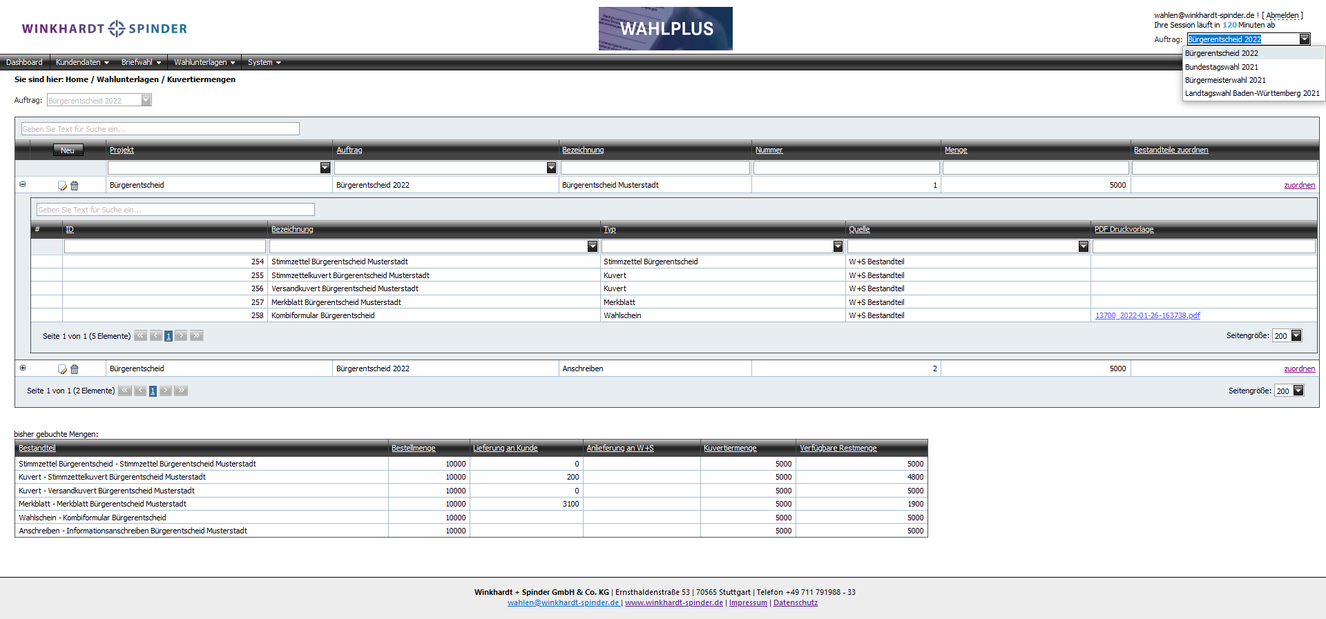 Übersicht der Bestandteile direkt im System inklusive einer Bestandsüberwachung mit automatisierten Nachrichten sollten Lagerbestände durch Verarbeitung oder Lieferung kritisch werden.